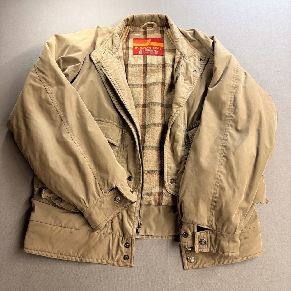 Vintage London Fog Winning Edge Mens 40R Tan Plaid Lined Field Jacket Coat